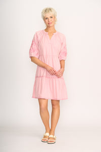 EMBROIDERED TIERED DRESS Pink