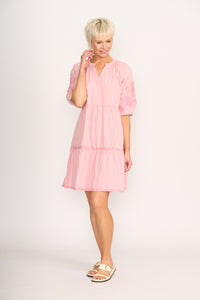 EMBROIDERED TIERED DRESS Pink