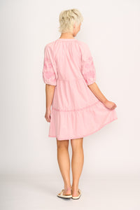 EMBROIDERED TIERED DRESS Pink