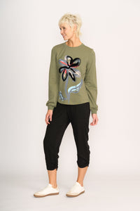 SWEATER - WANDER Sage Flocked Floral