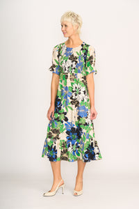 MIDI SHIRRED BODICE DRESS Floral Delight