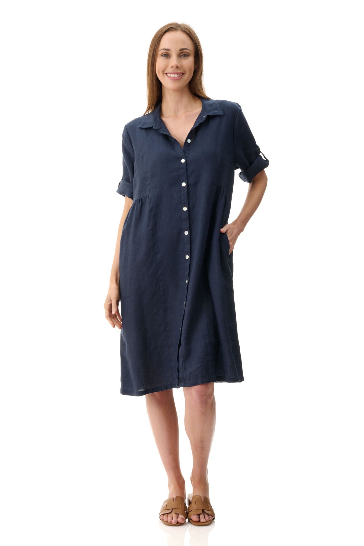 Collared linen dress  Navy