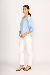 TOP - VOLUME SLV V-NECK Sky Check