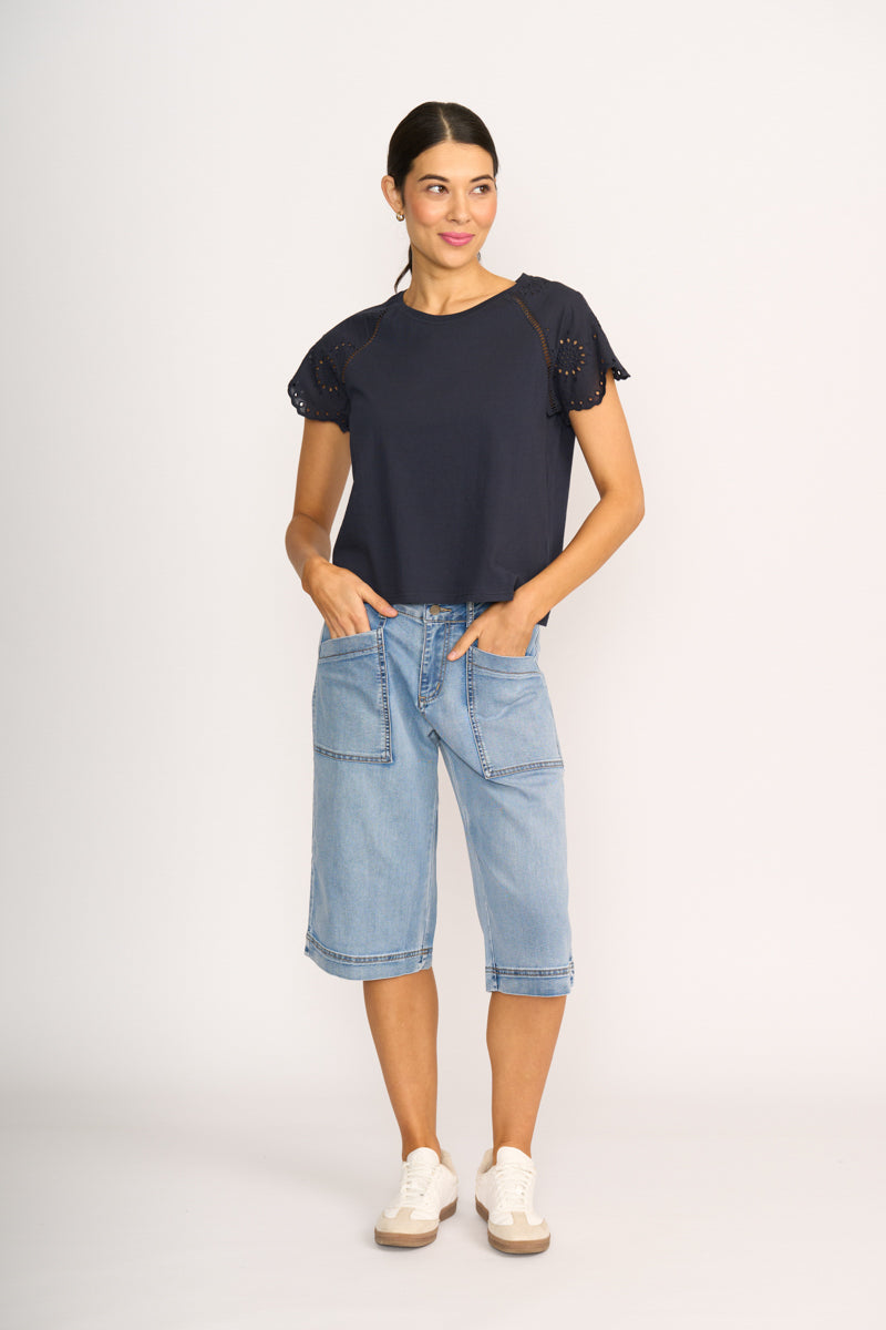 T SHIRT BRODERIE Navy