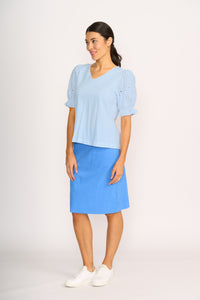 CONTRAST SLEEVES TOP Sky