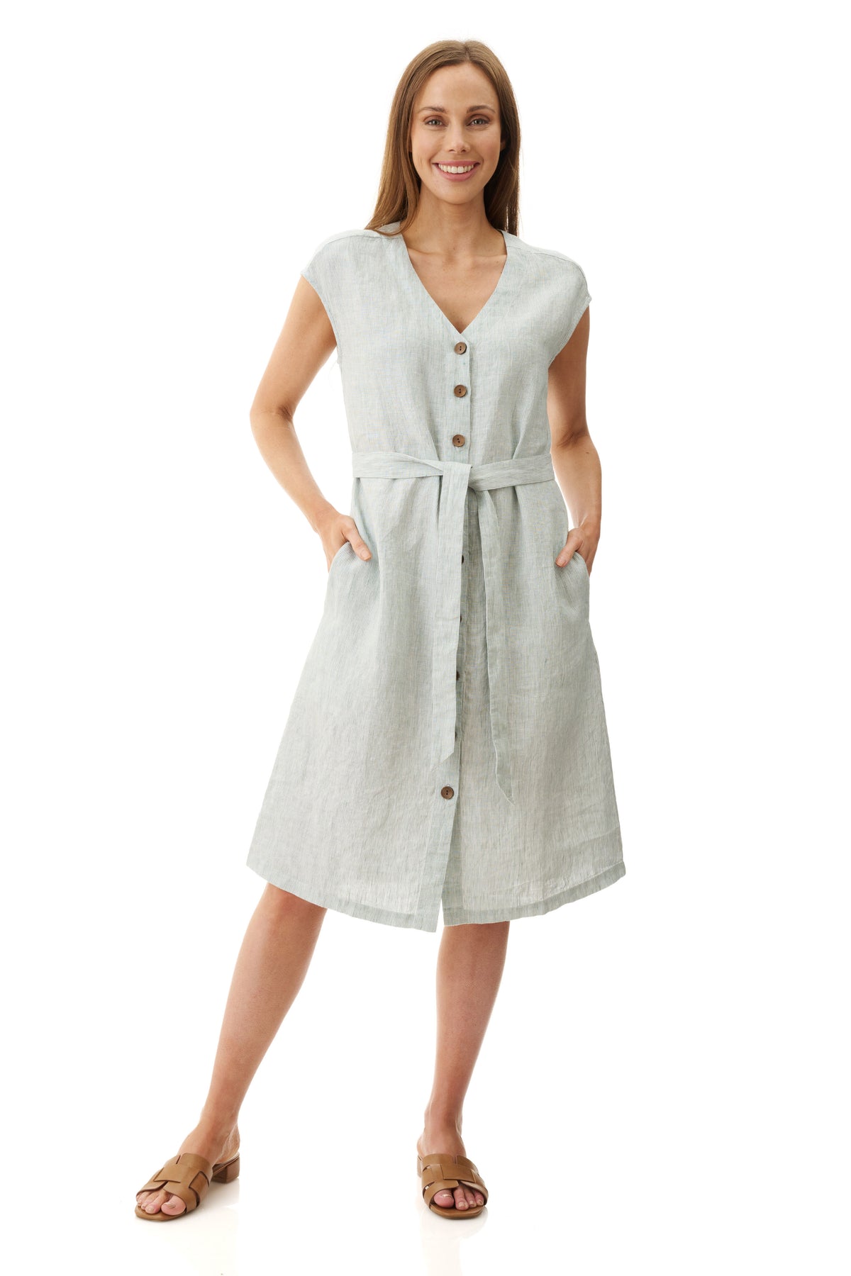 Xyris button linen dress  Khaki