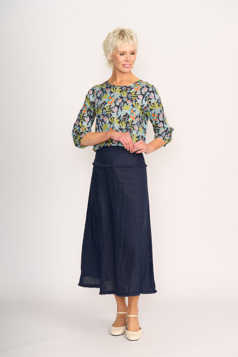 ELASTIC HEM TOP Navy Floral