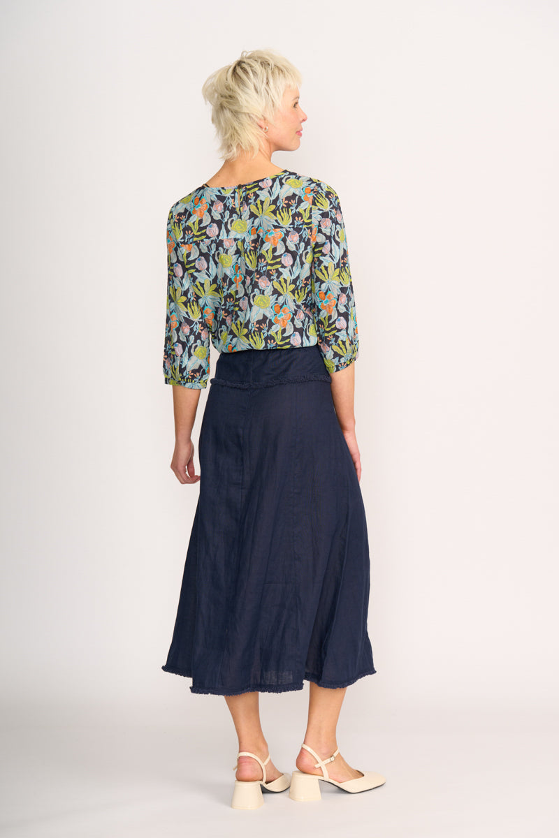 ELASTIC HEM TOP Navy Floral