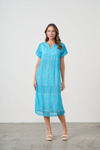 Dress Broderie Shift w/Pockets Blue