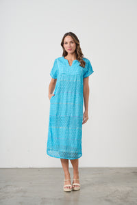 Dress Broderie Shift w/Pockets Blue