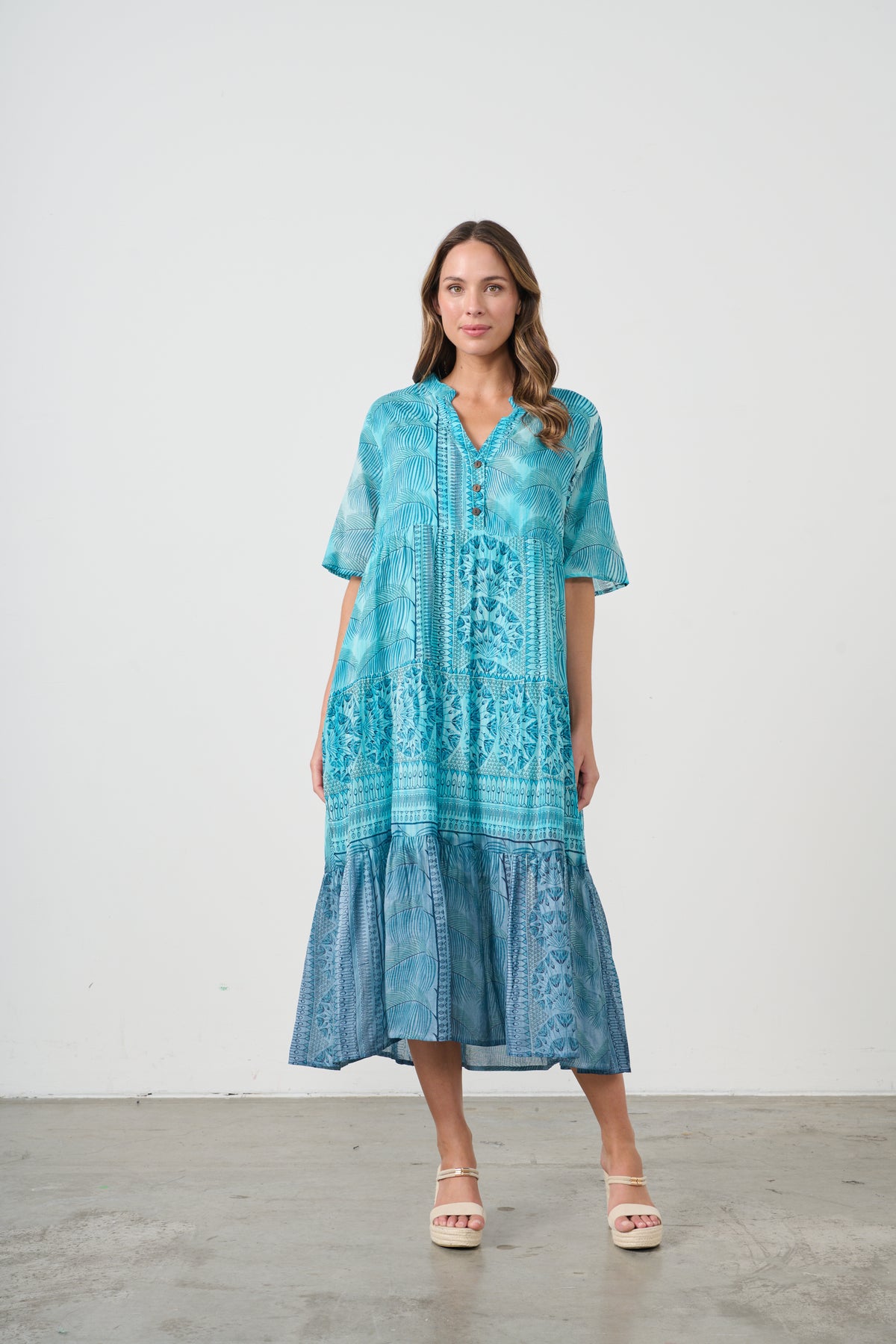 Dress Tiered Multi Block Print