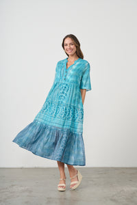 Dress Tiered Multi Block Print