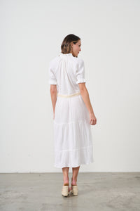 Dress Self Coloured Embroidery & Belt White