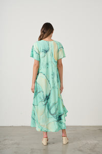Swing Dress  Marble Print Bias Cut  Aqua