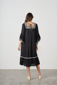 Dress  Square Neck Applique & Beadwork Black