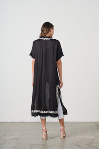 Long Jacket Applique Beadwork & Fringe  Black