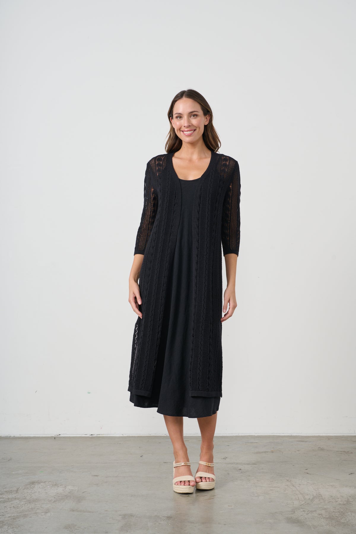 Long Jacket Lace Net See Through Black