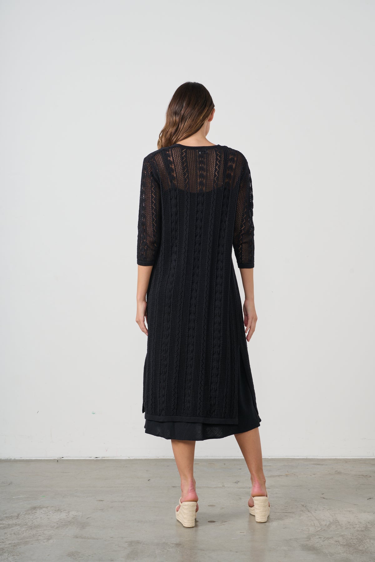 Long Jacket Lace Net See Through Black