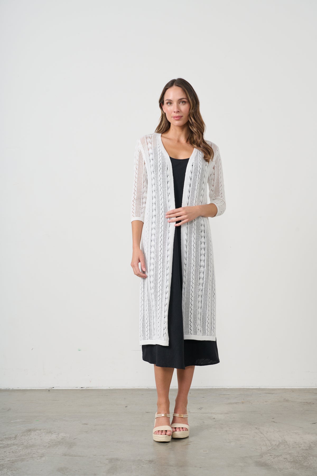 Long Jacket Lace Net See Through Cream