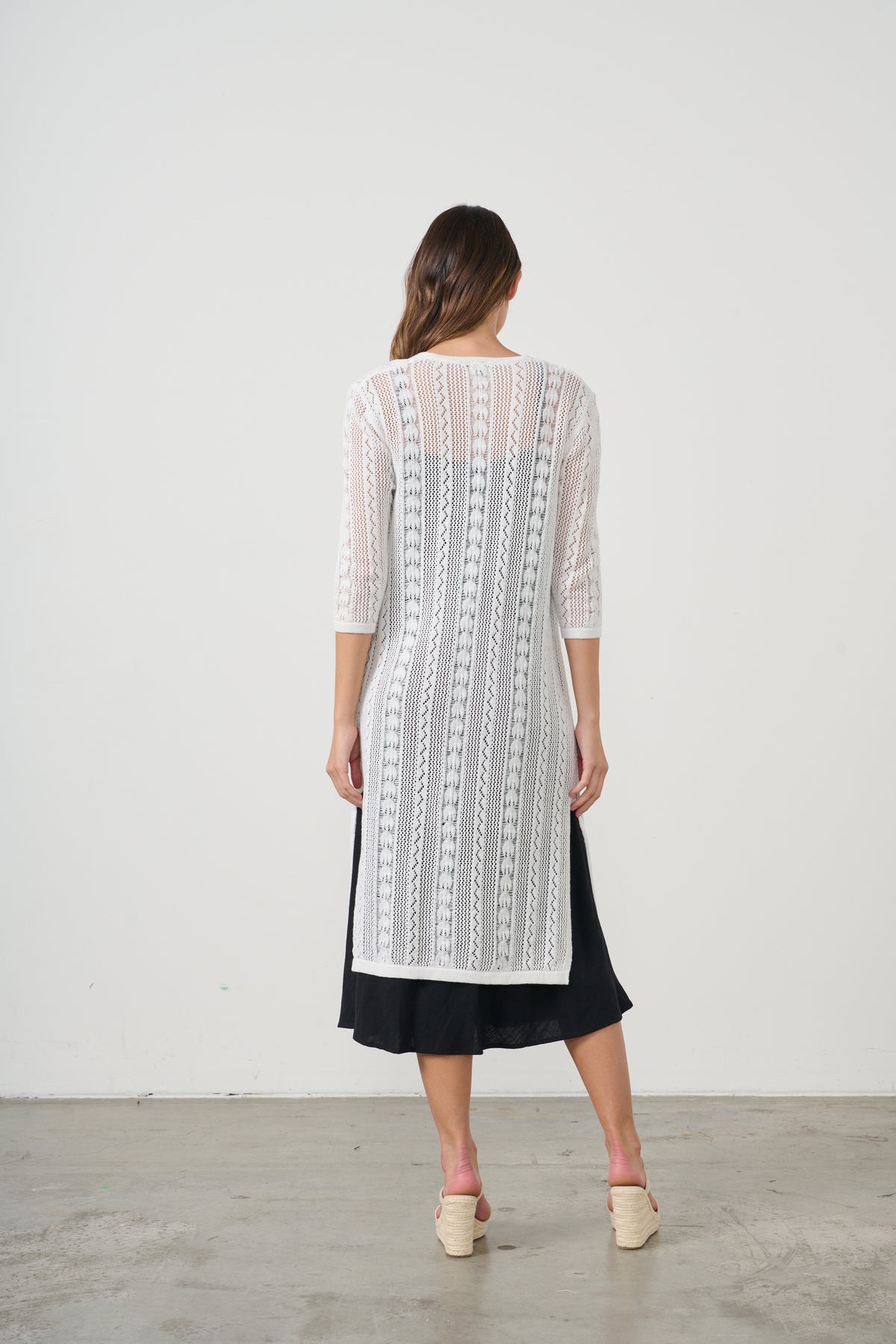 Long Jacket Lace Net See Through Cream