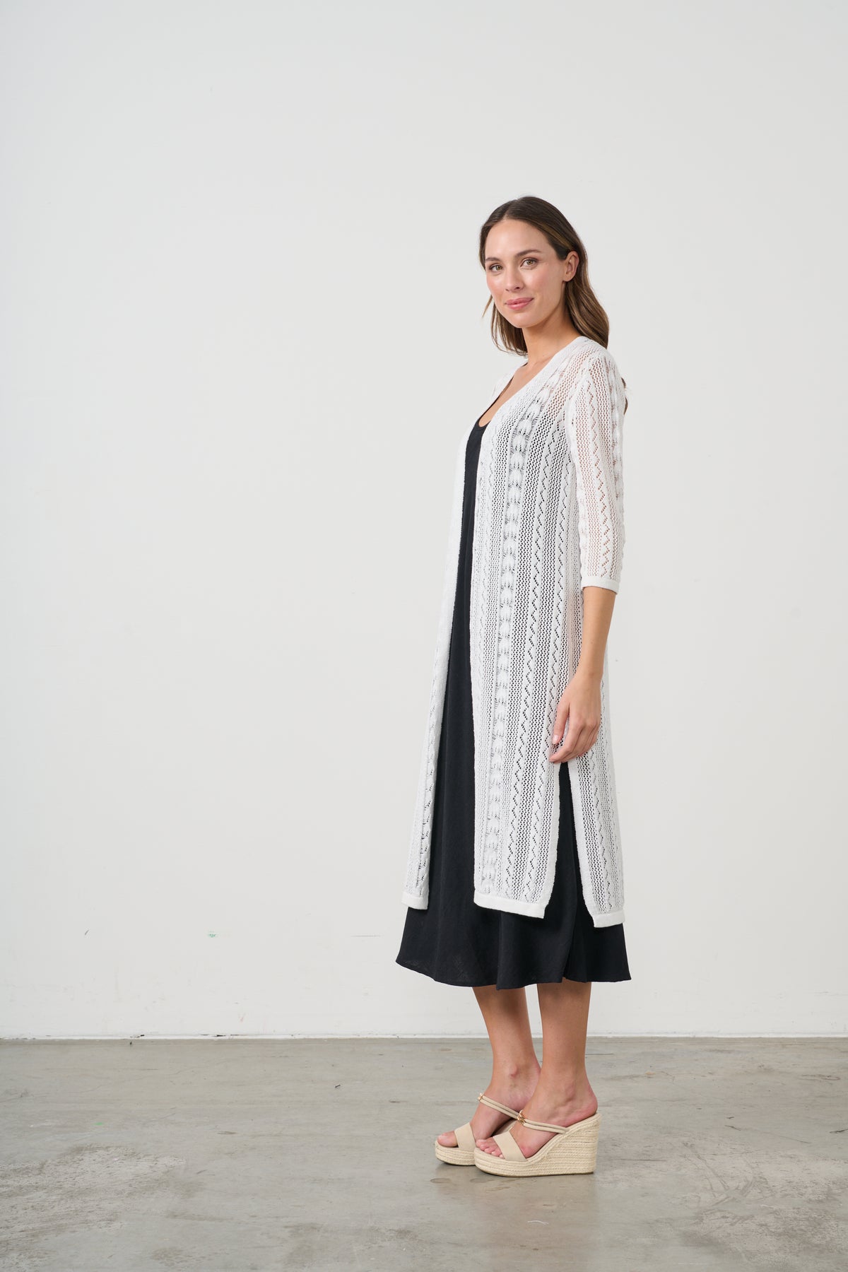 Long Jacket Lace Net See Through Cream