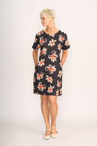 CONTRAST FACING SHIFT DRESS Flower Doodle