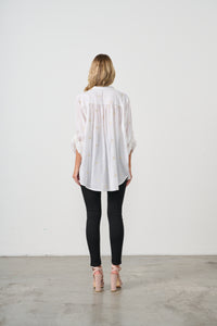 Shirt - Oversize w/Flower Embroidery White