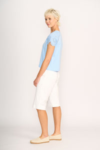 T SHIRT BRODERIE SLEEVE Sky
