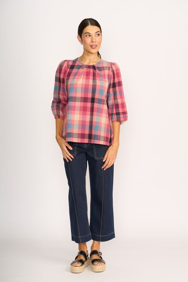 TOP - VOLUME SLV V-NECK Rose Check