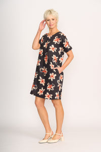 CONTRAST FACING SHIFT DRESS Flower Doodle