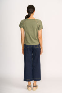 T SHIRT BRODERIE SLEEVE Sage