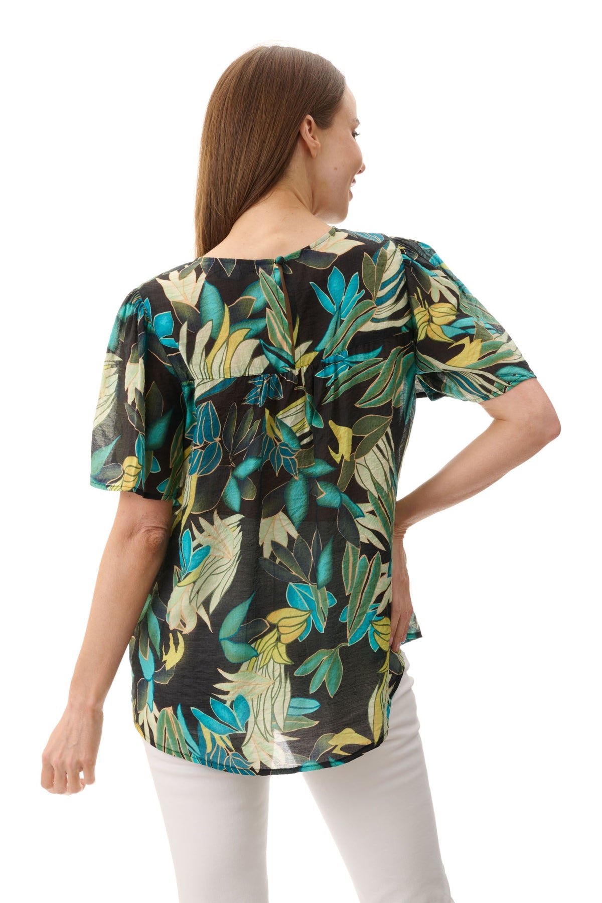 Holly flounce sleeve top Green