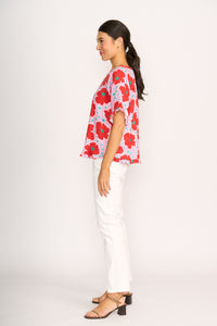 RUFFLES & SCOOP HEM TOP Vibrant Floral