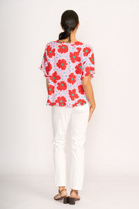 RUFFLES & SCOOP HEM TOP Vibrant Floral