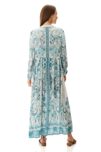 Peony print dress Aqua
