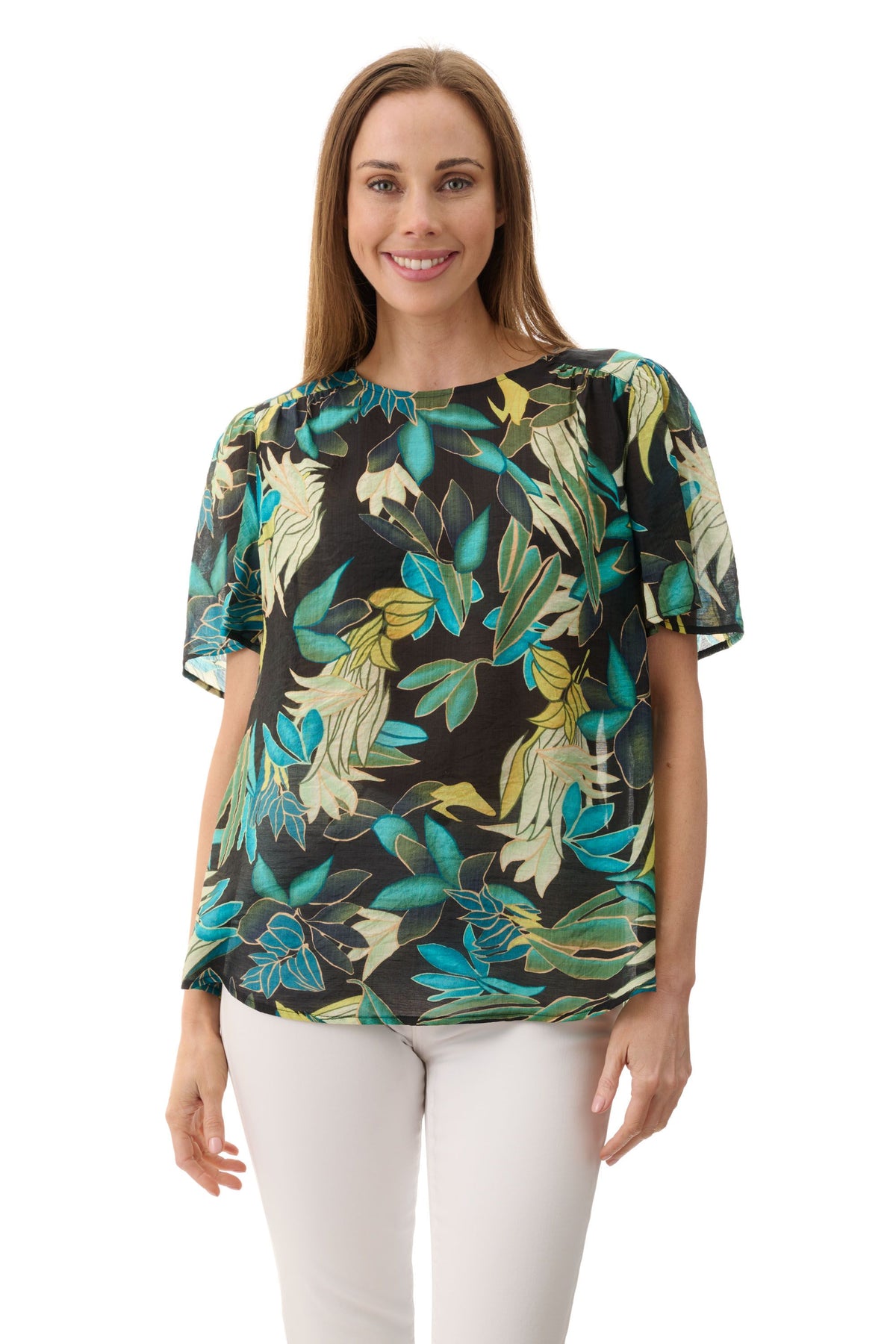 Holly flounce sleeve top Green