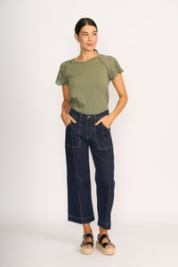 T SHIRT BRODERIE SLEEVE Sage