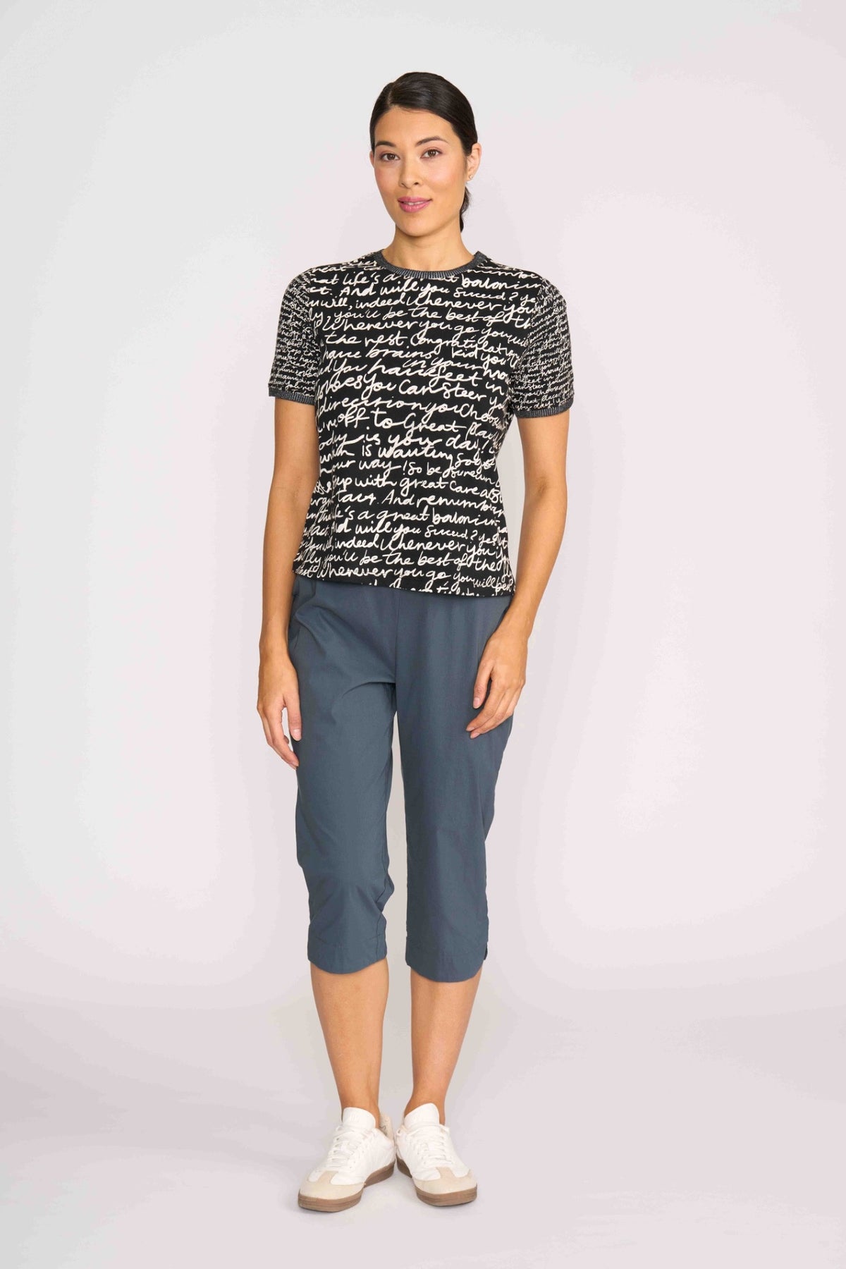 T SHIRT CONTRAST RIB Black & Ecru