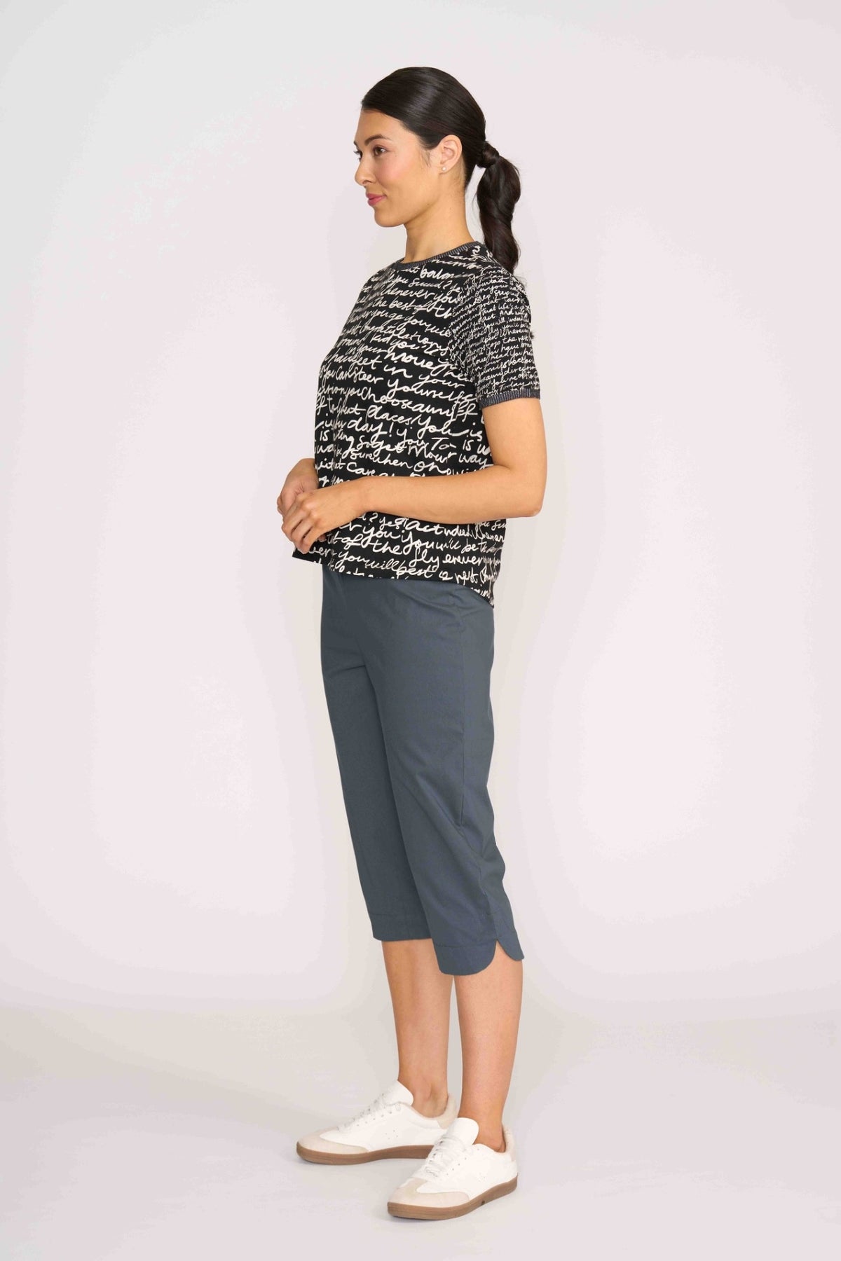 T SHIRT CONTRAST RIB Black & Ecru