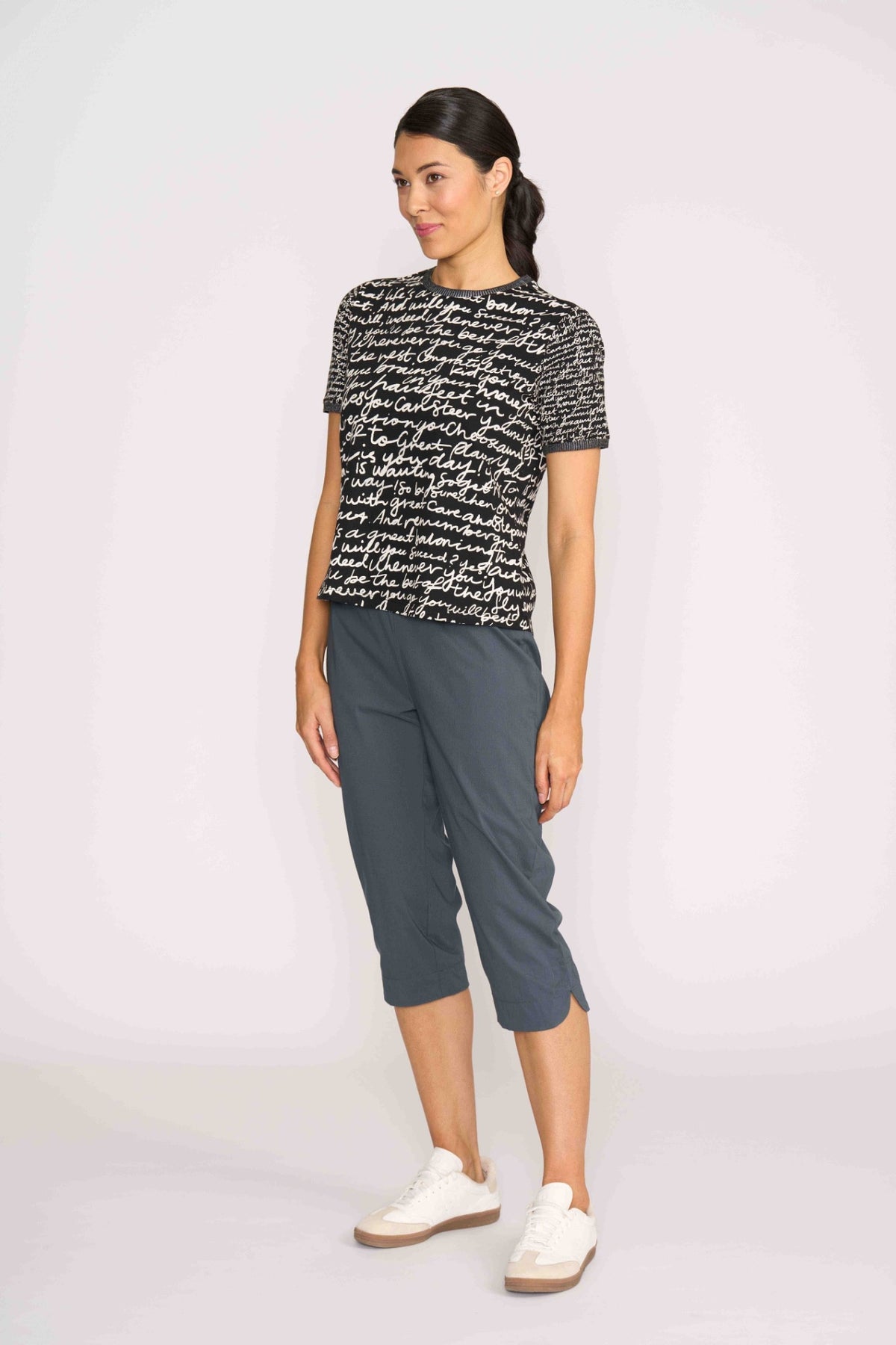 T SHIRT CONTRAST RIB Black & Ecru