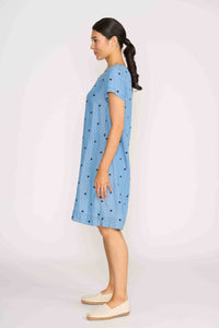 SHORT SLEEVE A LINE DRESS Blue Spot
