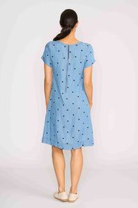 SHORT SLEEVE A LINE DRESS Blue Spot