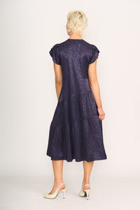 ASYMMETRIC TIERED DRESS Navy Leopard