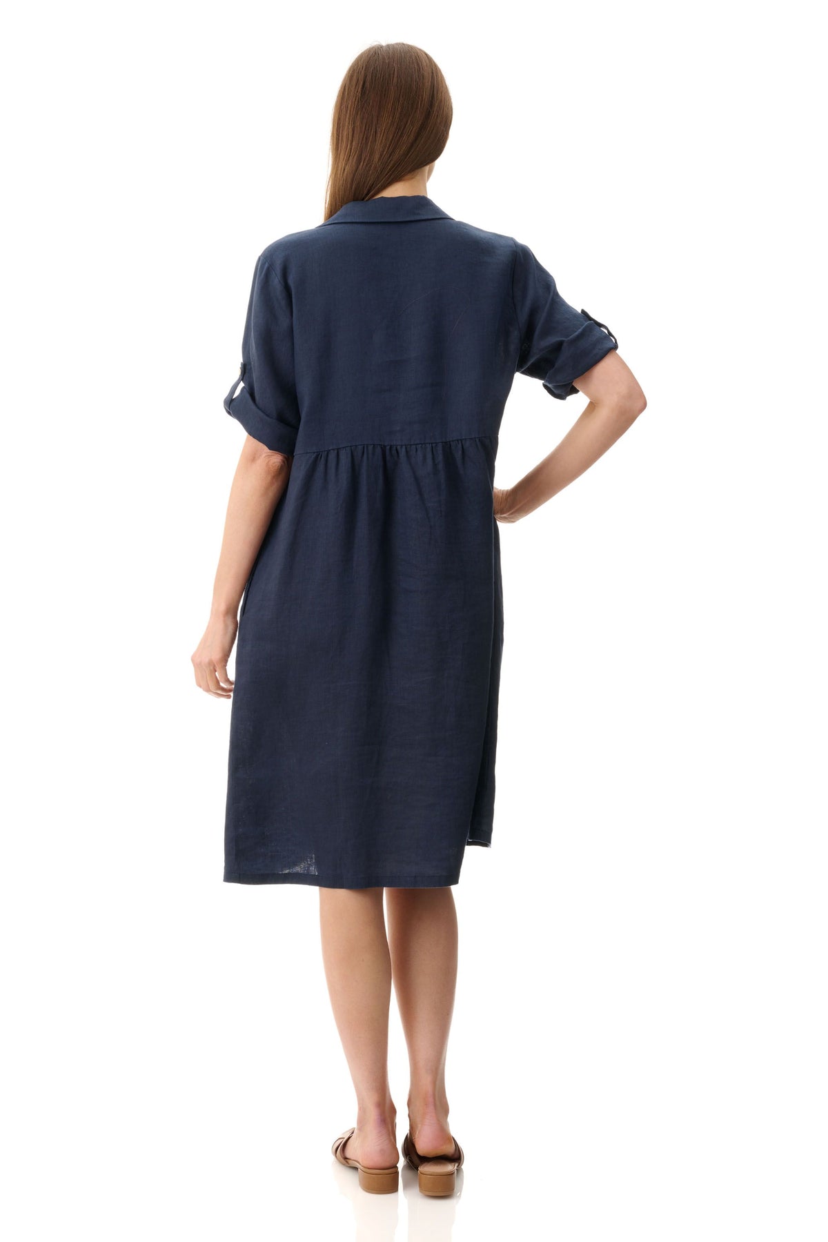 Collared linen dress  Navy