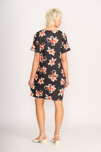 CONTRAST FACING SHIFT DRESS Flower Doodle