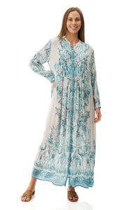 Peony print dress Aqua