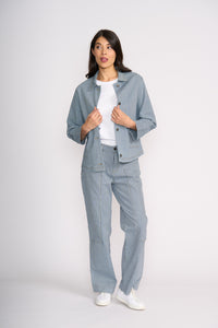 SCOOP HEM JEAN SHACKET Denim Stripe