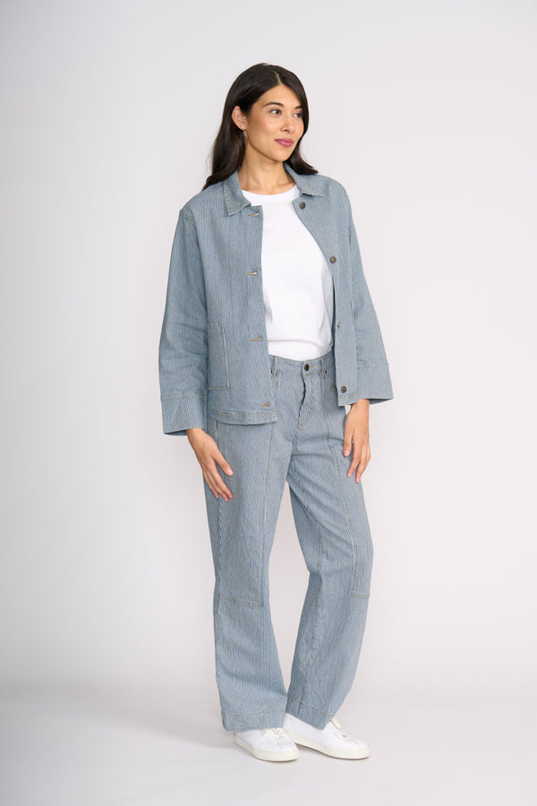 SCOOP HEM JEAN SHACKET Denim Stripe