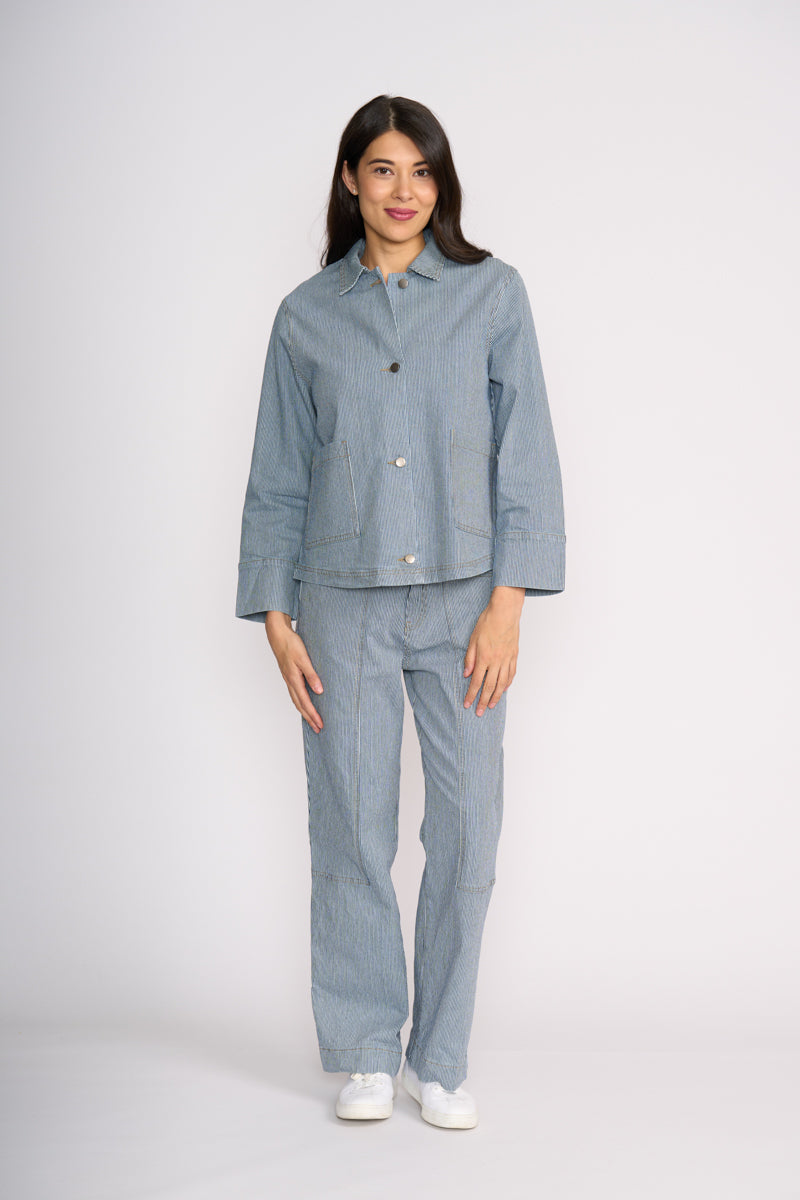 SCOOP HEM JEAN SHACKET Denim Stripe