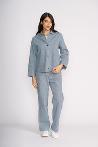SCOOP HEM JEAN SHACKET Denim Stripe